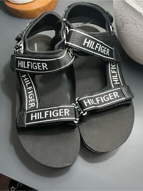 Tommy Hilfiger Black and White Logo Sport Sandals
